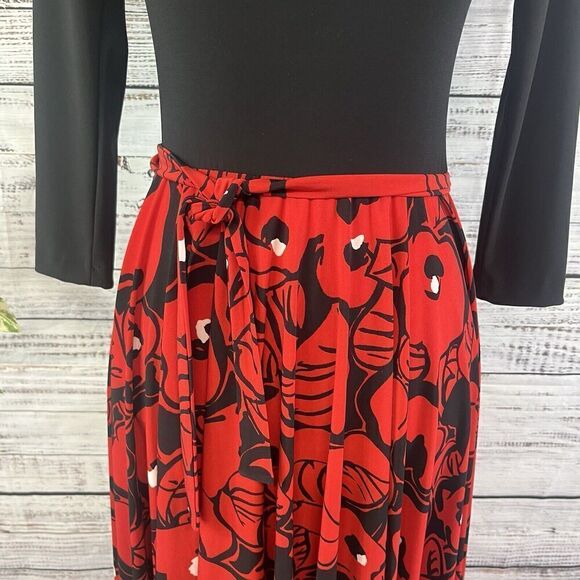 Kamalikulture Dress sz Small Black Red Floral Stretch Knee Modest Career Church - Picture 16 of 16
